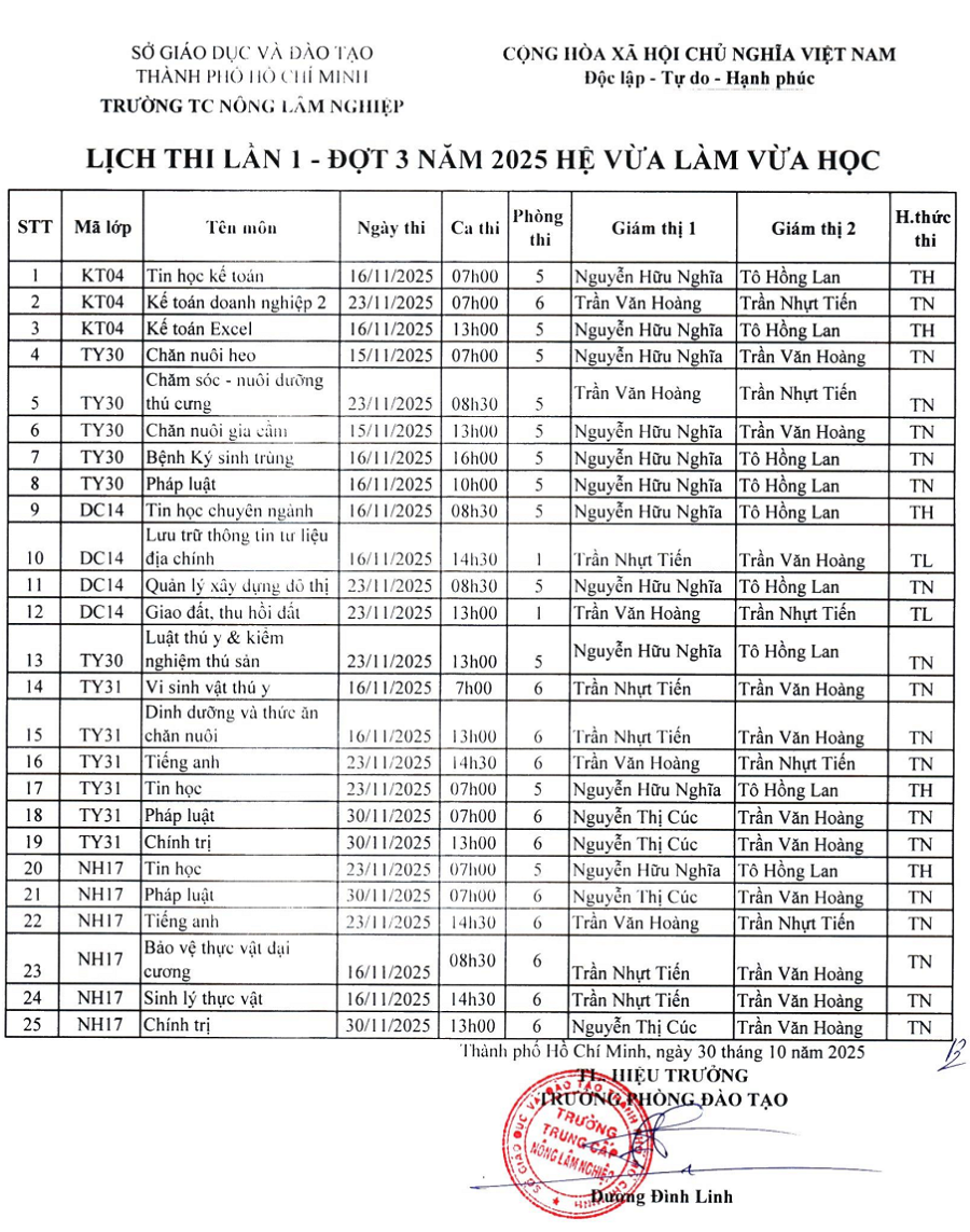 Lịch thi lần 1 đợt 3 năm 2025 hệ vừa làm vừa học
